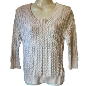 VTG Y2K Faded Glory Original Cotton Sweater Chunky Cable Knit 3/4 Sleeve Women M